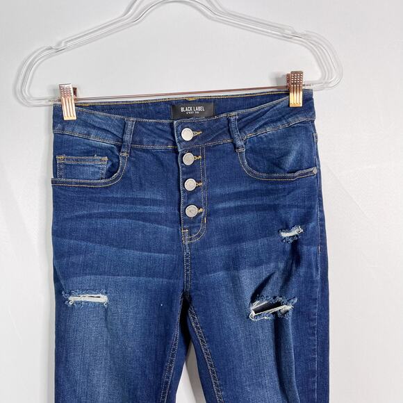 Black Label Button Front Distressed Ripped Skinny Jeans Size 3 Cotton Stretch - Picture 3 of 10